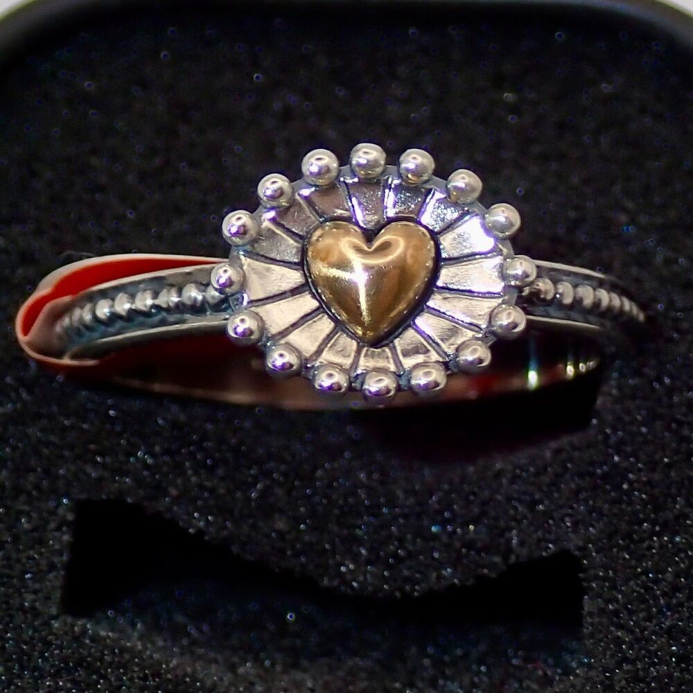 NEW Retired James Avery Radiant Heart Ring 9 Silver Bronze Beaded Band - Picture 1 of 4